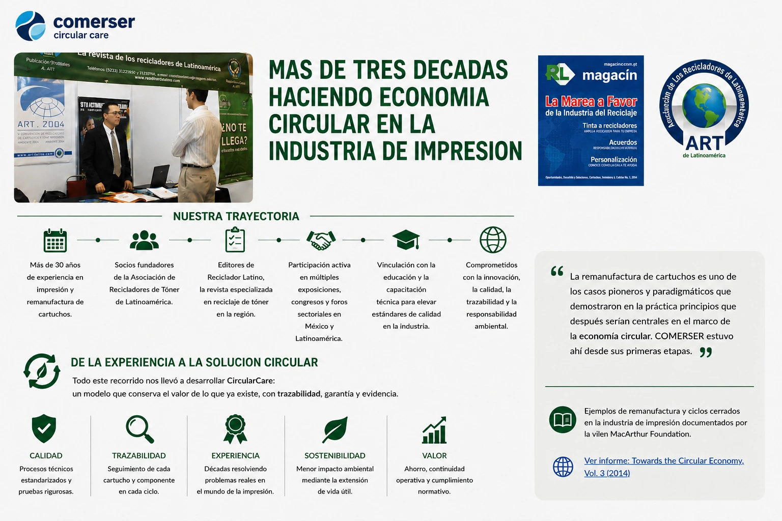 Trayectoria de COMERSER: fotografía histórica, participación sectorial y experiencia técnica en remanufactura.